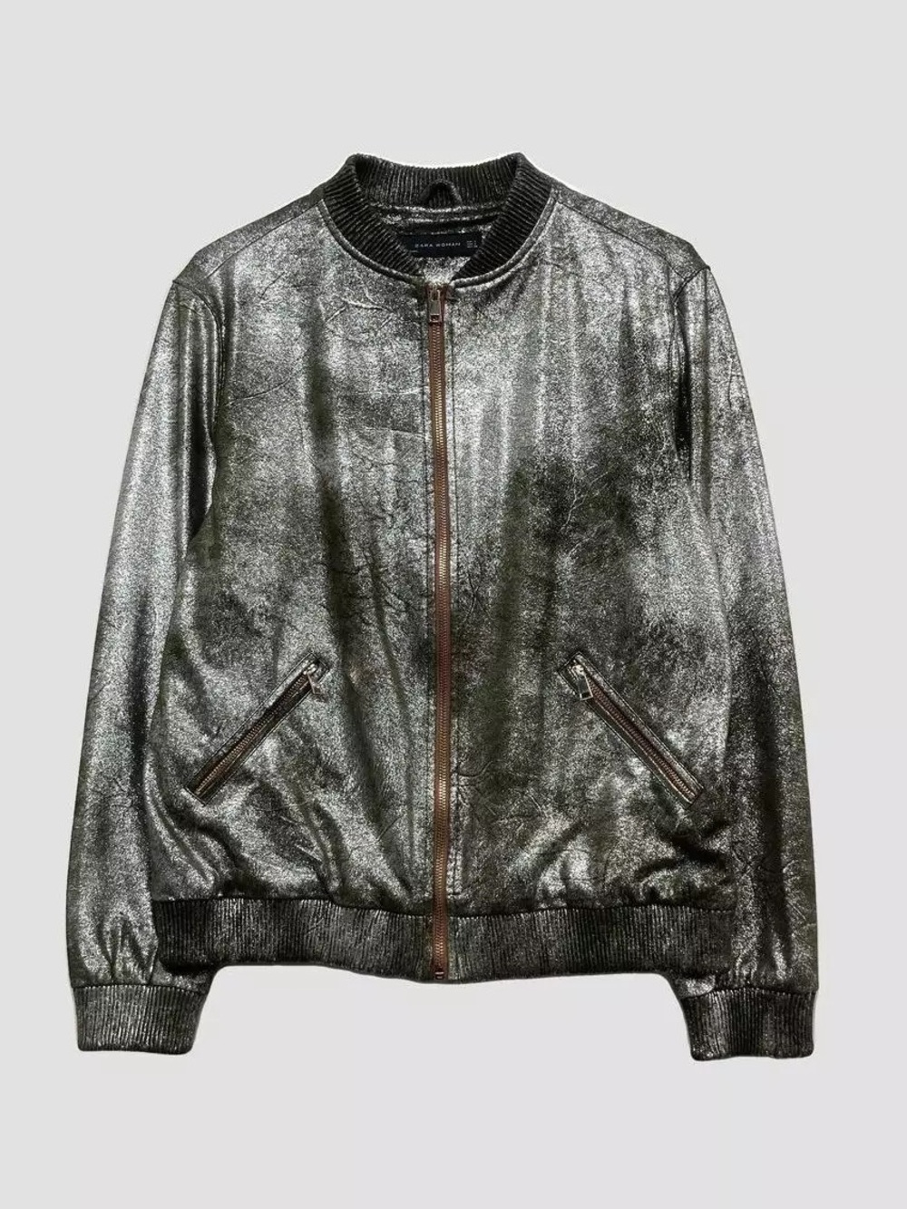 Zara, Olive/Metallic Bomber Jacket, Size XS - Picture 15 of 15